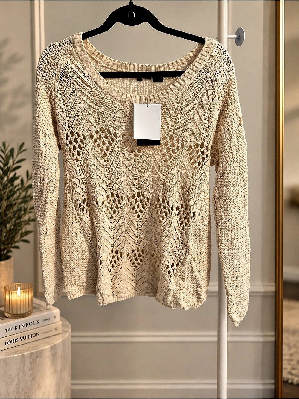 Jeanne Pierre Knit Sweater Beige Medium NWT